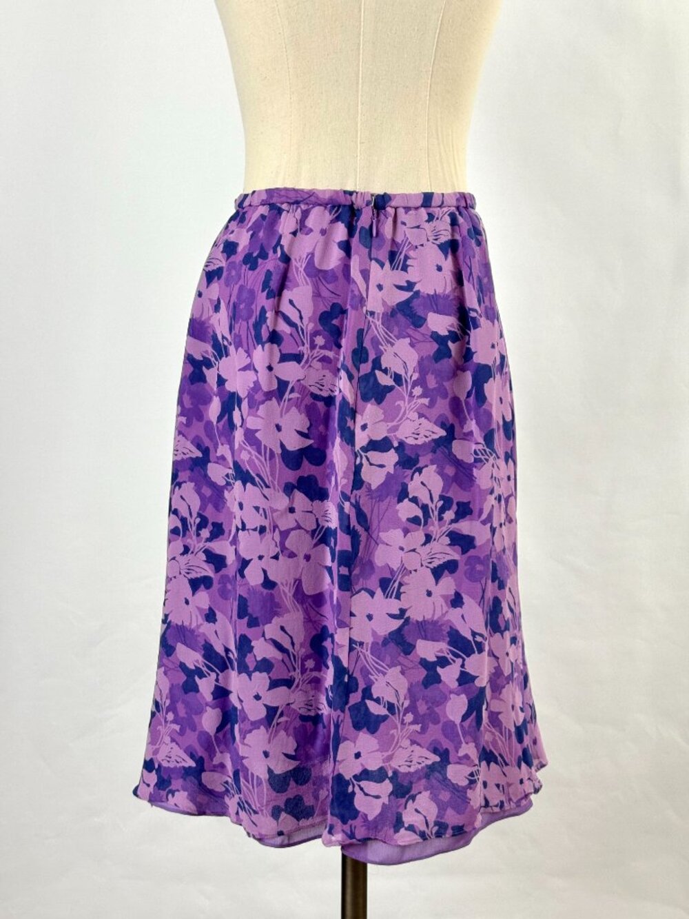 Vtg Y2K Purple Floral 100% Silk Co-ord Matching Set Top Skirt Cowl Neck Feminine - Picture 5 of 16